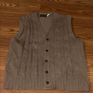 Vintage 90s Eddie Bauer Made In USA Wool Blend Chunky Knit Oatmeal Grandpa Vest
